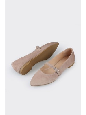 Elle Shoes Naturel Deri Kadın Babet