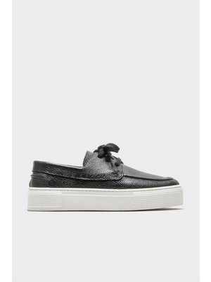 Elle Siyah Deri Kadın Günlük Ayakkabı