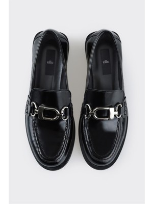 Elle Shoes Siyah Deri Kadın Loafer