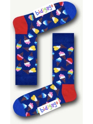Bidigago Dondurma Desenli Lacivert Renkli Kolej Çorap