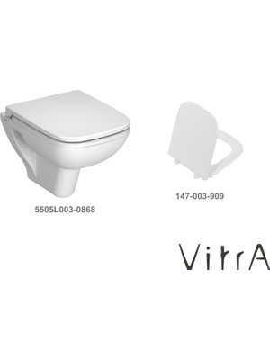 Vitra S20 Asma Klozet 5505L003-0868, S20 Soft Yavaş Kapanır Kapak 147-003-909