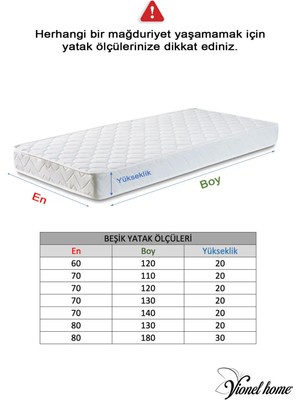 Vionel Home %100 Pamuklu Full Kenar Fitted Sıvı Geçirmez Bebek, Kreş Anaokulu Alezi ve Çocuk Yatak Koruyucu Alez 60x120