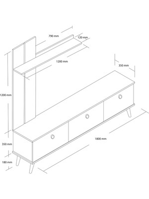 Mezza 1380 Terra 180 cm (Ahşap Ayaklı) Tv Ünitesi Hat - Kaplan