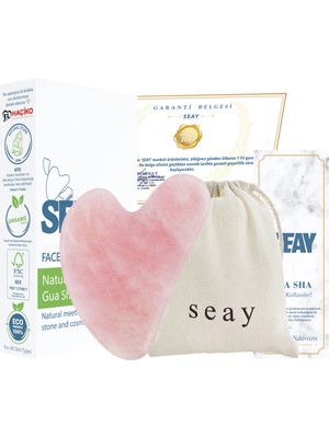 Seay Pembe Kuvars Kalp Gua Sha Yüz Masaj Aleti Doğal Taş Keseli