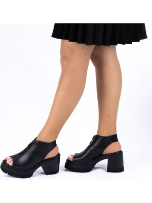 TwoEgoist  Twoegoist Kadın Hakiki Deri Platform Topuklu Fermuarlı Yazlık Ayakkabı Sandalet