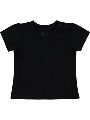 Kujju Civil Kız Bebek Tişört 6-18 Ay Siyah Kısa Kol Günlük Tarz Pamuklu