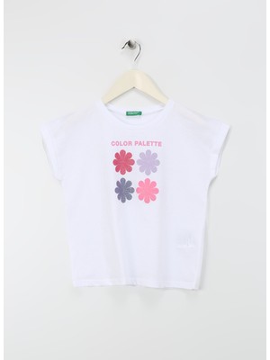 Benetton Beyaz Kız Çocuk T-Shirt 3I1XC10I6