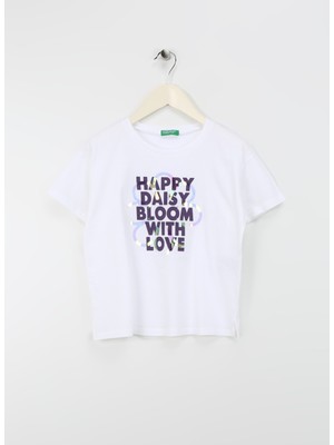 Benetton Beyaz Kadın T-Shirt 3096C10I0