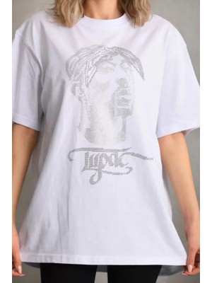 Style Of Angels Unisex Taş Desenli Oversize T-Shirt - Beyaz