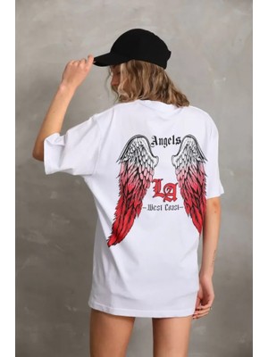 Style Of Angels Unisex Baskılı Oversize T-Shirt - Beyaz