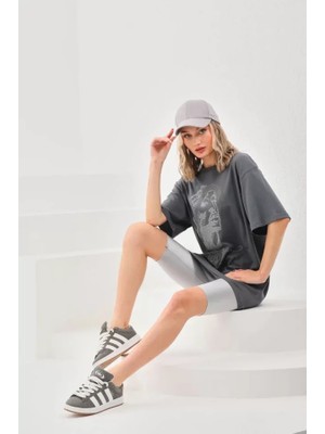 Style Of Angels Unisex Taş Desenli Oversize T-Shirt - Füme