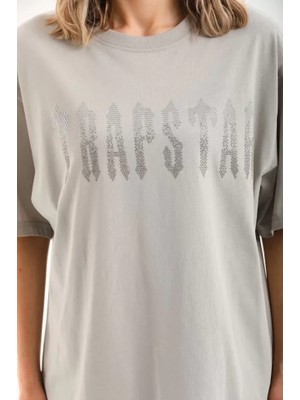 Style Of Angels Unisex Taş Desenli Oversize T-Shirt - Gri