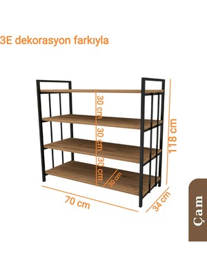 3E Dekorasyon Yapı Mutfak Dolabı Raflı Kiler Dolabı Çok Amaçlı Düzenleyici Ayakkabılık Kahve Köşesi Mdf 118 cm