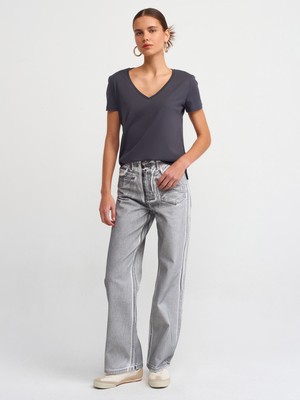 Dilvin 3470 V Yaka Basic T-Shirt-Antrasit