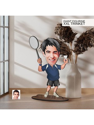 Bk Gift Kişiye Özel Badminton Karikatürlü Büyük Boy Ahşap Biblo-1, Arkadaşa Hediye , Sevgiliye Hediye, Kişiye Özel Biblolar