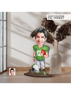 Bk Gift Kişiye Özel Amerikan Futbolu Karikatürlü Büyük Boy Ahşap Biblo-2 , Arkadaşa Hediye , Sevgiliye Hediye, Kişiye Özel Biblolar