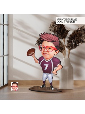 Bk Gift Kişiye Özel Amerikan Futbolu Karikatürlü Büyük Boy Ahşap Biblo-3, Arkadaşa Hediye , Sevgiliye Hediye, Kişiye Özel Biblolar