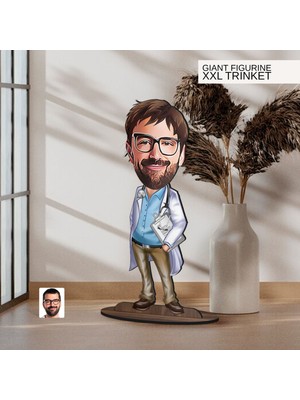 Bk Gift Kişiye Özel Doktor Karikatürlü Büyük Boy Ahşap Biblo-1 Arkadaşa Hediye , Sevgiliye Hediye, Kişiye Özel Biblolar