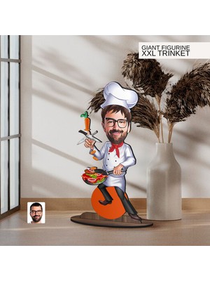 Bk Gift Kişiye Özel Chef Karikatürlü Büyük Boy Ahşap Biblo-3 Arkadaşa Hediye , Sevgiliye Hediye, Kişiye Özel Biblolar