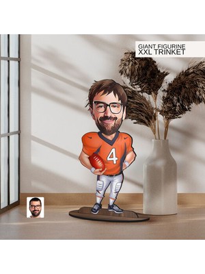 Bk Gift Kişiye Özel Amerikan Futbolu Karikatürlü Büyük Boy Ahşap Biblo-1 , Arkadaşa Hediye , Sevgiliye Hediye, Kişiye Özel Biblolar