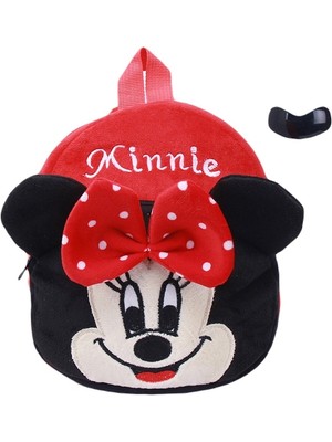 Fanxicm Kırmızı Minnie Desenli Peluş Çocuk Okul Sırt Çantası, Anaokul Çantası 001 (Yurt Dışından)