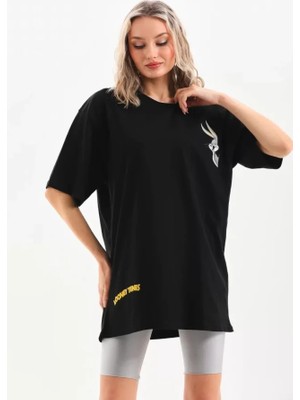 By Mino Unisex Baskılı Oversize T-Shirt - Siyah