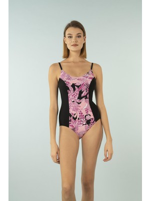 Estiva Desenli Ince Askılı V Yaka Mayo - Pembe