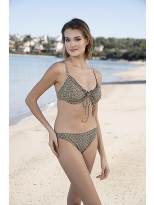 Estiva Desenli Büzgülü Balenli Bikini Takımı - Yeşil