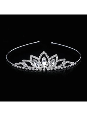 Qiuhong Shop Beyaz Aınameısı Kristal Cam Taç Kafa Çocuk Kız Prenses Taç Headdress Düğün Saç Aksesuarları Parti Hediyeleri (Yurt Dışından)