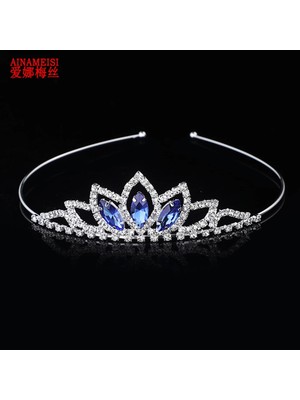 Qiuhong Shop Beyaz Aınameısı Kristal Cam Taç Kafa Çocuk Kız Prenses Taç Headdress Düğün Saç Aksesuarları Parti Hediyeleri (Yurt Dışından)