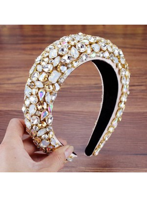 Qiuhong Shop Siyah Boho Muhteşem Tam Diamante Yastıklı Barok Bantlar Kadınlar Için Lüks Kristal Hairbands Rhinestone Tiara Bling Saç Aksesuarları (Yurt Dışından)