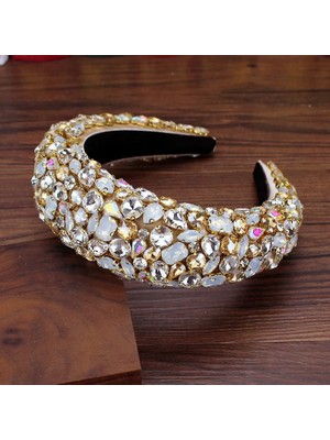 Qiuhong Shop Siyah Boho Muhteşem Tam Diamante Yastıklı Barok Bantlar Kadınlar Için Lüks Kristal Hairbands Rhinestone Tiara Bling Saç Aksesuarları (Yurt Dışından)