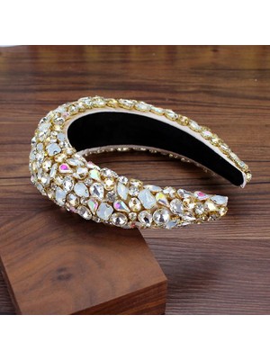 Qiuhong Shop Siyah Boho Muhteşem Tam Diamante Yastıklı Barok Bantlar Kadınlar Için Lüks Kristal Hairbands Rhinestone Tiara Bling Saç Aksesuarları (Yurt Dışından)