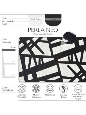 Cool Halı Perla Neo Prn 05 White Black Pamuklu Banyo Balkon Kilimi Makinede Yıkanabilir Mutfak Kilim