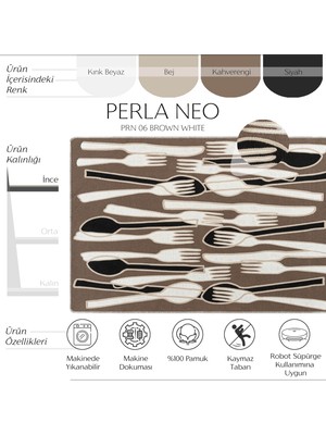 Cool Halı Perla Neo Prn 06 Brown White Pamuklu Banyo Balkon Kilimi Makinede Yıkanabilir Mutfak Kilim