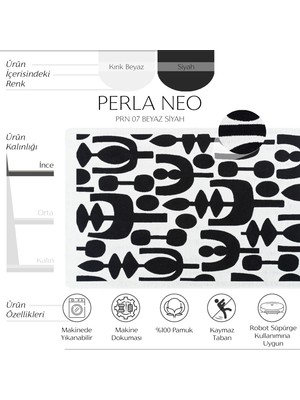 Cool Halı Perla Neo Prn 07 White Black Pamuklu Banyo Balkon Kilimi Makinede Yıkanabilir Mutfak Kilim