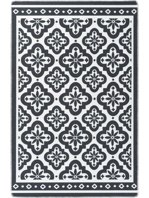 Cool Halı Perla Neo Prn 08 Antrasit White Pamuklu Banyo Balkon Kilim Makine Yıkanabilir Mutfak Kilim