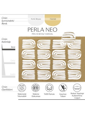 Cool Halı Perla Neo Prn 10 White Yellow Pamuklu Banyo Balkon Kilim Makinede Yıkanabilir Mutfak Kilim