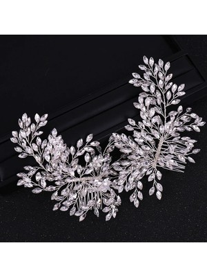 Qiuhong Shop Altın Lüks El Yapımı Çift Taklidi Saç Tarakları Gelin Saç Bantları Tiara Düğün Saç Aksesuarları Çiçek Kristal Saç Tarak Hairband (Yurt Dışından)