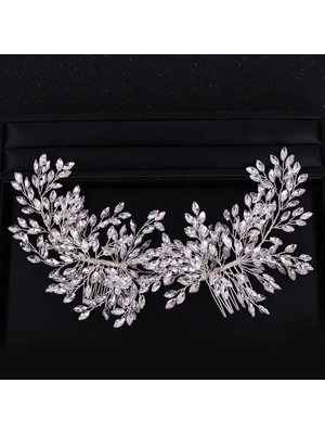 Qiuhong Shop Altın Lüks El Yapımı Çift Taklidi Saç Tarakları Gelin Saç Bantları Tiara Düğün Saç Aksesuarları Çiçek Kristal Saç Tarak Hairband (Yurt Dışından)