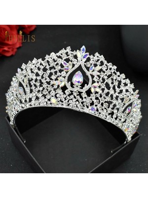 Qiuhong Shop A268-S A268 Prenses Taç Yarışması Diadem Gelin Saç Takı Zirkon Düğün Başlığı Kraliçe Headdress Altın Kadın Tiara Kafa Bandı (Yurt Dışından)