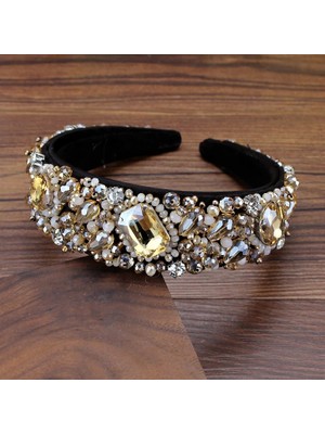 Qiuhong Shop Ab El Yapımı Lüks Altın Tam Kristal Boncuklu Barok Kafa Bandı Rhinestone Hairbands Kadınlar Için Düğün Büyüleyici Saç Aksesuarları (Yurt Dışından)