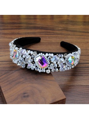 Qiuhong Shop Ab El Yapımı Lüks Altın Tam Kristal Boncuklu Barok Kafa Bandı Rhinestone Hairbands Kadınlar Için Düğün Büyüleyici Saç Aksesuarları (Yurt Dışından)