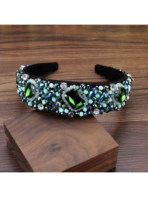 Qiuhong Shop Ab El Yapımı Lüks Altın Tam Kristal Boncuklu Barok Kafa Bandı Rhinestone Hairbands Kadınlar Için Düğün Büyüleyici Saç Aksesuarları (Yurt Dışından)