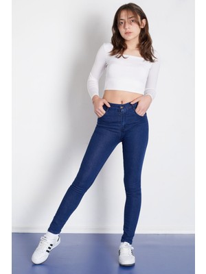 Wikiland Lacivert Beli Lastikli Kız Çocuk Jean Pantolon 17760