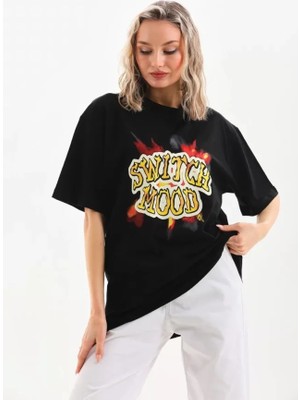 Aemido Unisex Baskılı Oversize T-Shirt - Siyah