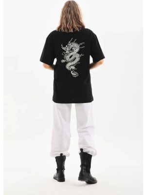 Aemido Unisex Baskılı Oversize T-Shirt - Siyah