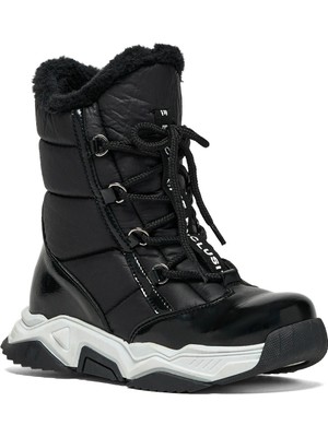 Tonny Black Kız Çocuk Siyah Rugan Termo Taban Önü Bağcıklı Kar Botu