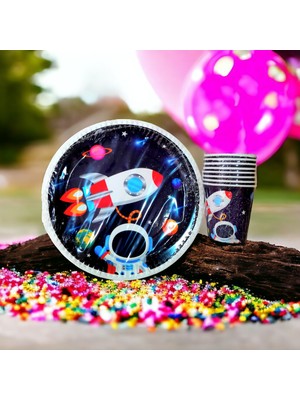 Çilekhomeavm Astronot Temalı Doğum Günü Tabak ve Astronot Temalı Bardak Seti