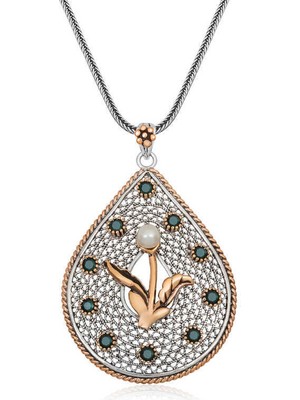 Serra Jewels Gümüş İnci Çiçek Otantik Bayan Kolye
